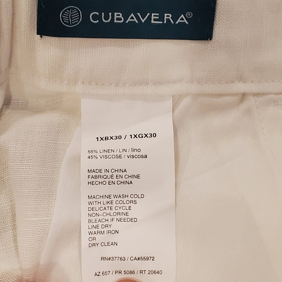 Cubavera Big and Tall White 1XB/30" Linen Pants - Picture 3 of 5